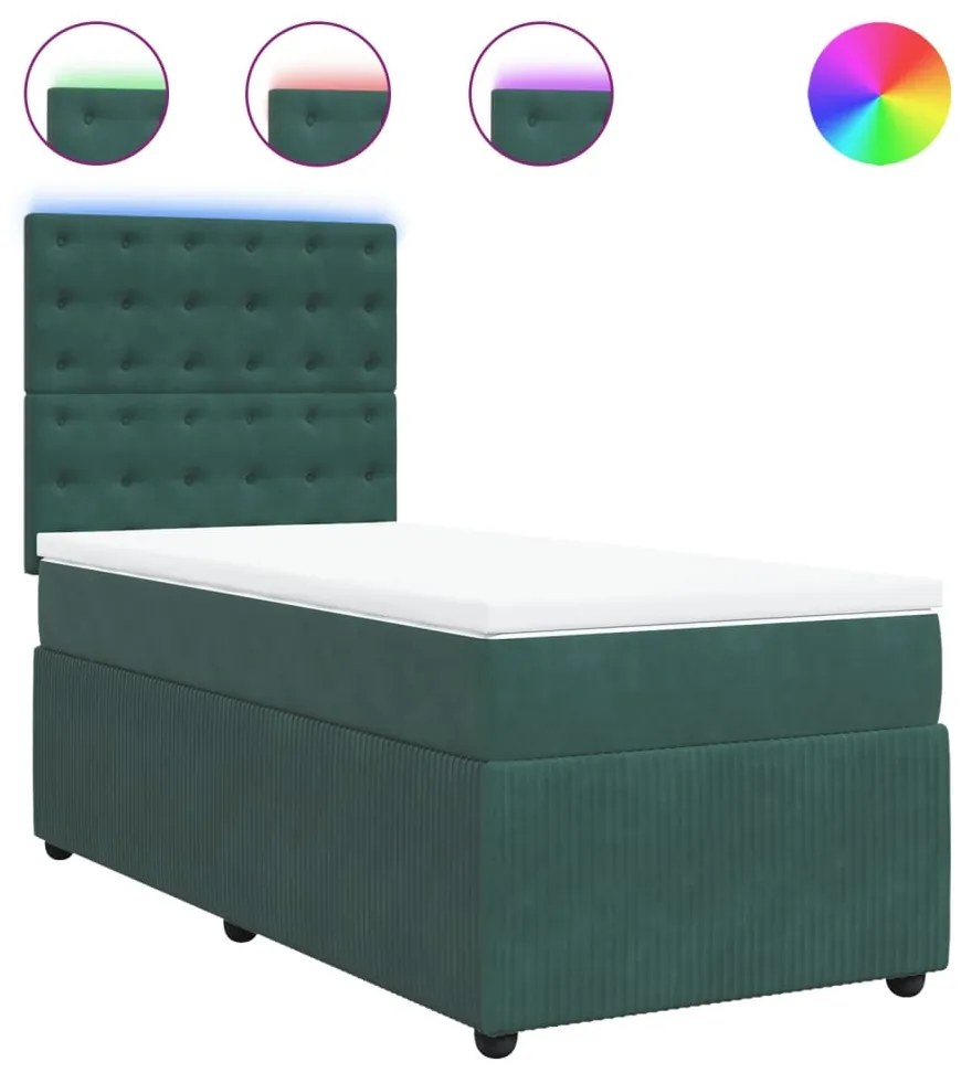 3294577 vidaXL Pat box spring cu saltea, verde închis, 100x200 cm, catifea