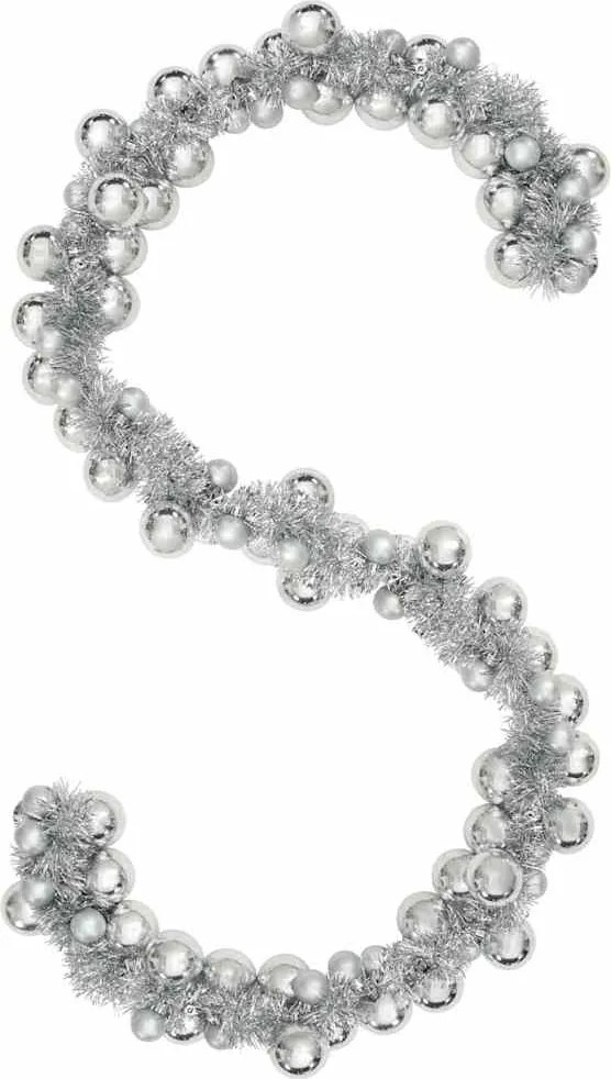 vidaXL Ghirlandă cu Bile de Crăciun Argintiu 186 cm Polistiren