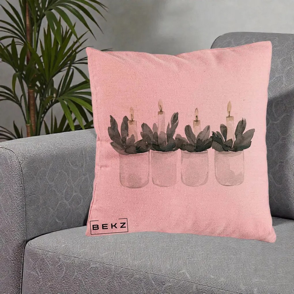 Perna Decorativa Lumanari Advent in Borcane, 40x40 cm, Roz, Husa Detasabila, Perna Inclusa, BEKZ®