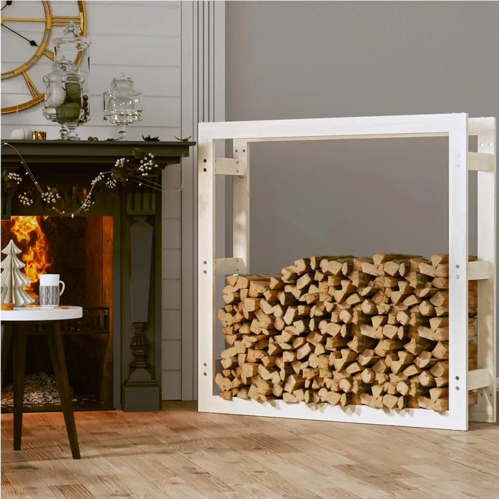 Rastel pentru lemne de foc, alb, 100x25x100 cm, lemn masiv pin Alb, 100 x 25 x 100 cm