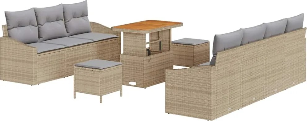 vidaXL Set de canapele pentru grădină cu pernă 10 pcs Bej poliratan
