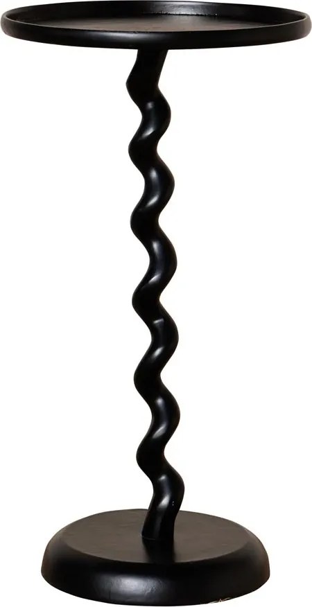 Măsuță laterală rotundă din aluminiu, negru, cu picior central ondulat și bază rotundă, 62 x 35 cm, „Graphic”