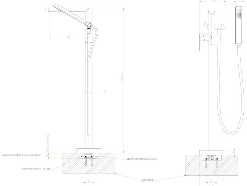 Baterie cada freestanding culoare auriu lucios Deante Alpinia Auriu lucios