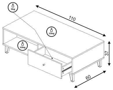 Măsuță de cafea SULA stejar artisan/alb