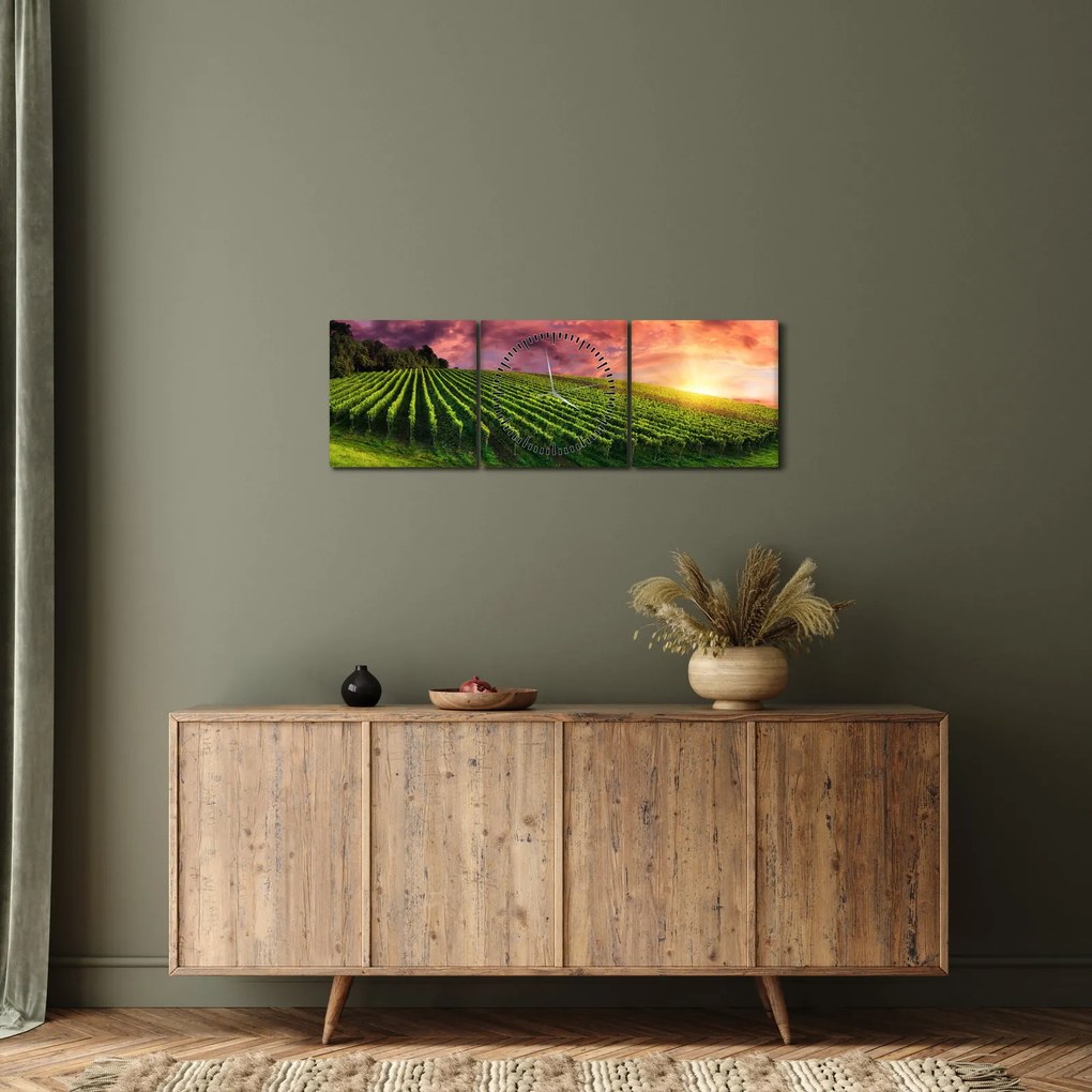 Tablou cu vie cu cerul color (cu ceas) (90x30 cm)