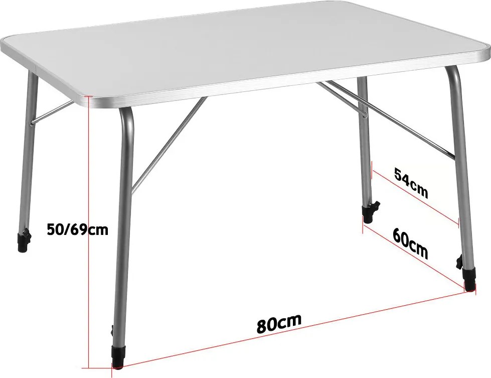 Masă de camping pliabilă FOKA, 80x54x51-70cm, alb Casaria
