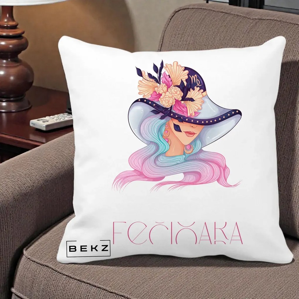 Perna Personalizata Zodie Fecioara, 40x40 cm, Alba Mata, Husa Detasabila, Perna Inclusa, BEKZ®