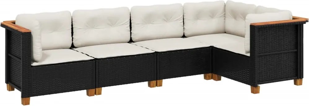 vidaXL Set mobilier de grădină cu perne, 5 piese, negru, poliratan