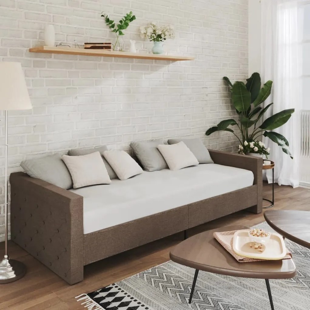 3080320 vidaXL Pat de zi cu saltea și USB, gri taupe, 90x200 cm, textil