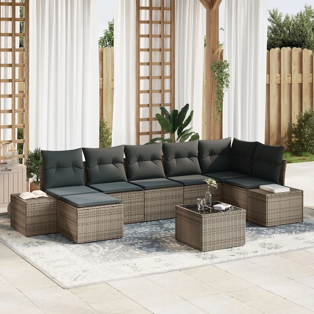 vidaXL Set de canapele pentru grădină cu pernă 8 pcs Gri Rattan poli