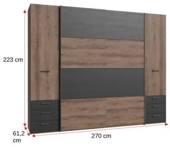 Dulap Benvenutti, Stejar Pamantiu Si Stejar Negru, 270 Cm