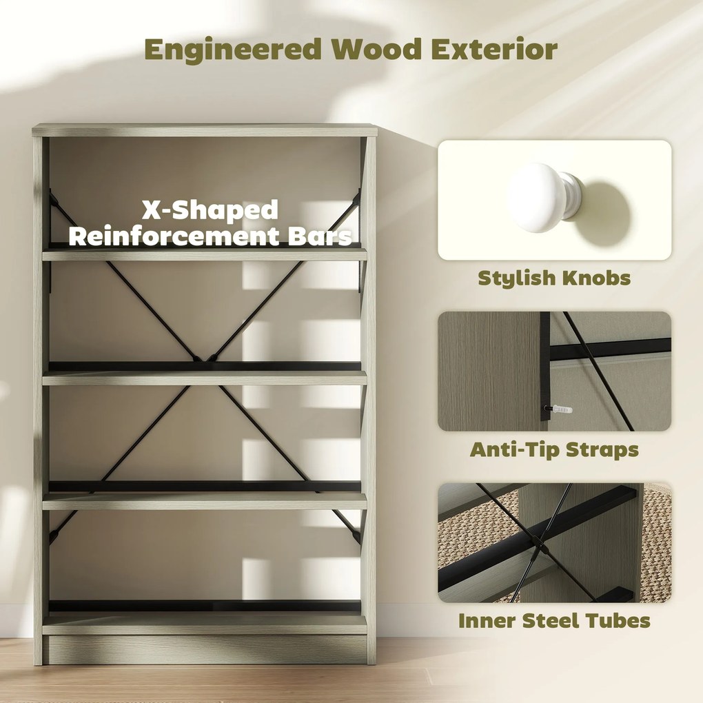 HOMCOM Comodă Modernă cu 4 Sertare Pliabile 58x30x91 cm, Alb și Gri | Aosom Romania