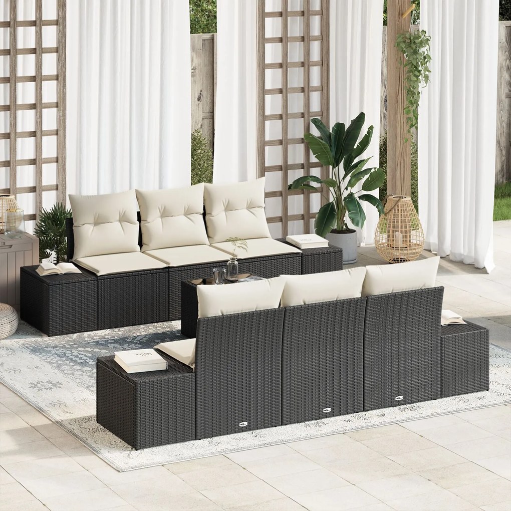 vidaXL Set de canapele pentru grădină 7 pcs Negru Rattan poli