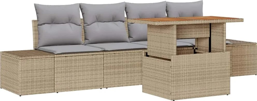vidaXL Set de canapele pentru grădină 5 pcs Bej Rattan poli