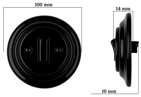Bohemia-Design - Întrerupător retro simplu din porțelan cu ramă nr. 6, negru