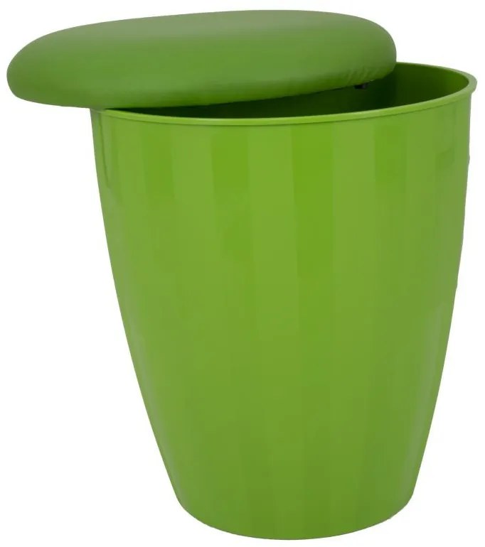 Taburet verde din plastic si piele ecologica, cu spatiu de depozitare, ø 38 x h45 cm, Easy Mauro Ferreti