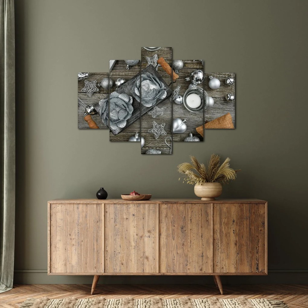 Tablou - decorațiuni argintii de Crăciun (150x105 cm)