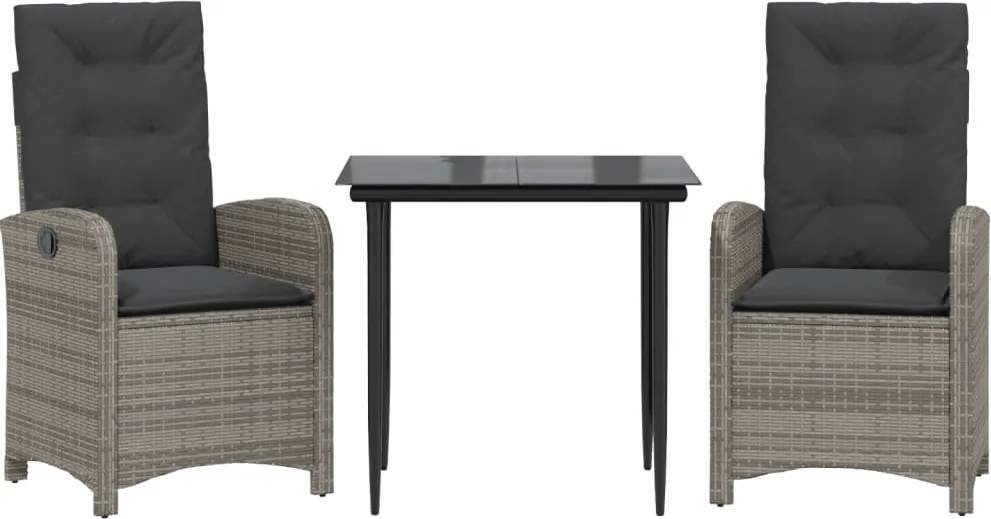 vidaXL Set mobilier de grădină cu perne, 3 piese, gri, poliratan
