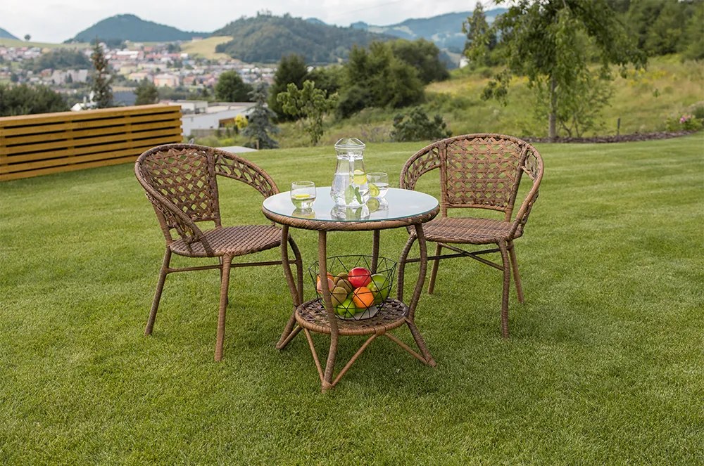 Set de grădină rattan 1+2, JARUB, maro
