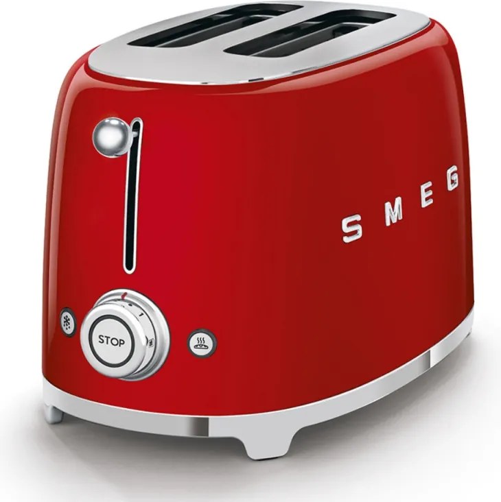 Prajitor de paine SMEG 50's Style TSF01RDEU, 950 W, 2 felii, 6 trepte, Tava pentru firimituri, Cablu integrat, Otel inoxidabil, Rosu