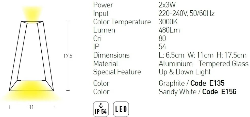 Aplica LED de perete pentru iluminat exterior, up/down, IP54 Ritu alb