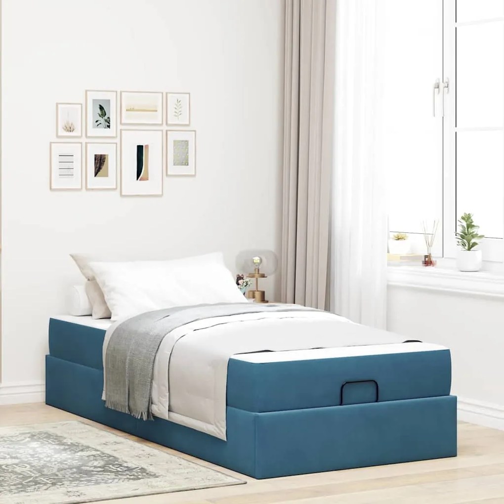 vidaXL Cadru de pat cu saltea albastru 100 x 200 cm Catifea