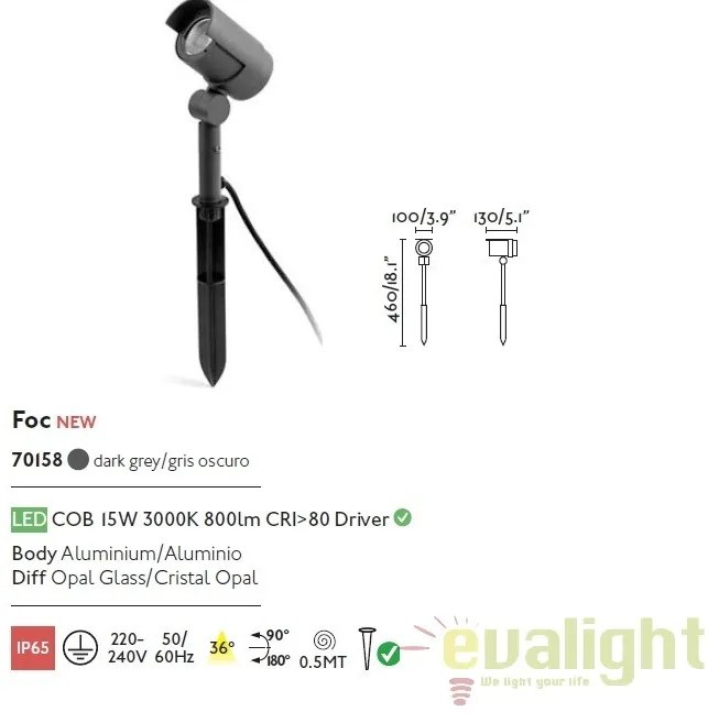 Tarus cu proiector LED iluminat exterior design modern FOC-21 70158