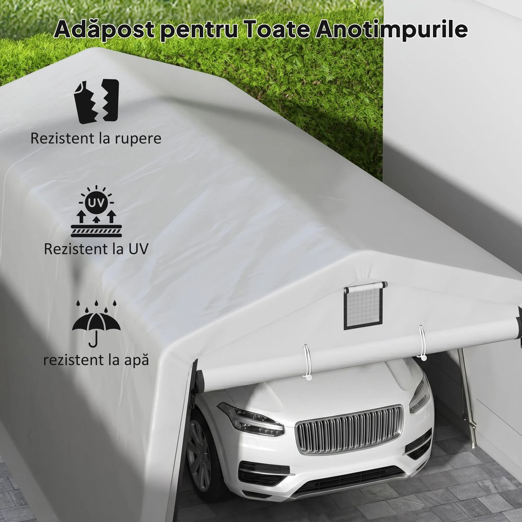 Outsunny Garaj Portabil, Carport Rezistent, Cort tip Garaj cu Copertină și 2 Ferestre de Ventilație și Ușă, 6.2x3.3x2.4 m, Gri | Aosom Romania