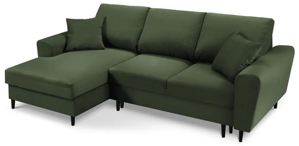 Colțar verde extensibil, cu spațiu de depozitare cu tapițerie din catifea reiată (cu colț pe partea stângă, cu șezlong) Kyoto – Cosmopolitan Design