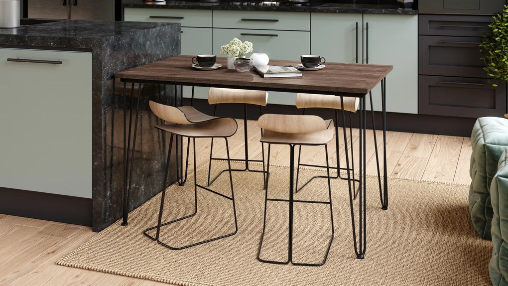 Mazzoni HAIRPIN S-120 Stejar Maro - MASĂ LOFT PENTRU BUCĂTĂRIA SUFRAGERIE LIVING