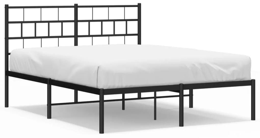 355658 vidaXL Cadru de pat metalic cu tăblie, negru, 135x190 cm