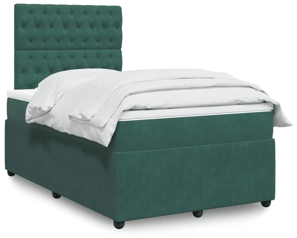 3294595 vidaXL Pat box spring cu saltea, verde închis, 120x190 cm, catifea