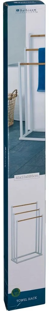 Suport metalic pentru prosoape Bambus 45 × 23 × 85 cm, alb