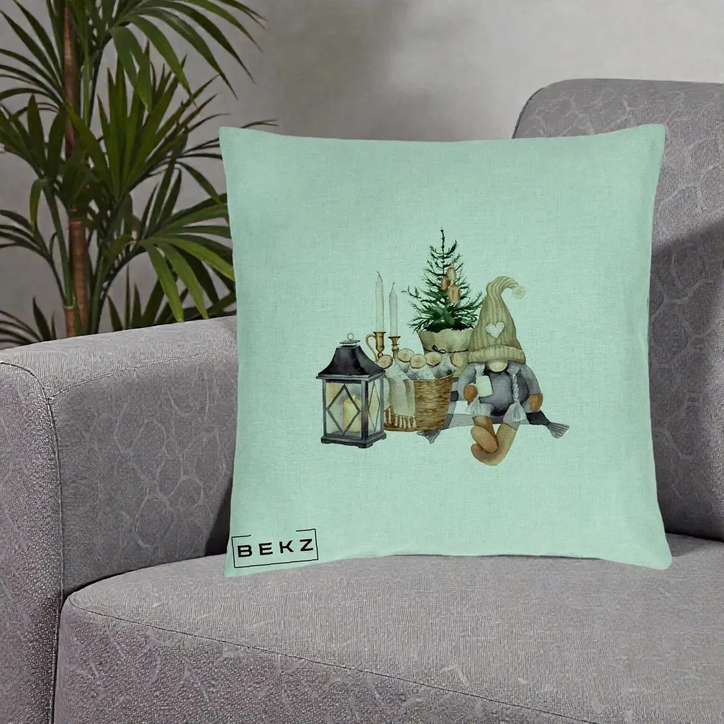 Perna Decorativa Gnom Scandinav cu Felinar, 40x40 cm, Verde Menta, Husa Detasabila, Perna Inclusa, BEKZ®