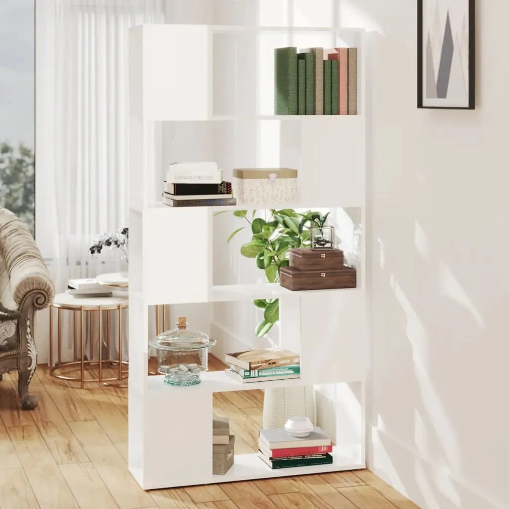 809149 vidaXL Bibliotecă/Separator cameră, alb extralucios, 80x24x155 cm, PAL