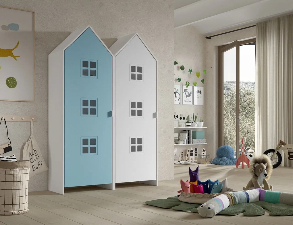 Set 2 dulapuri pentru copii Casami Bruges tip căsuță de plajă – Blue Ballet și alb – Vipack