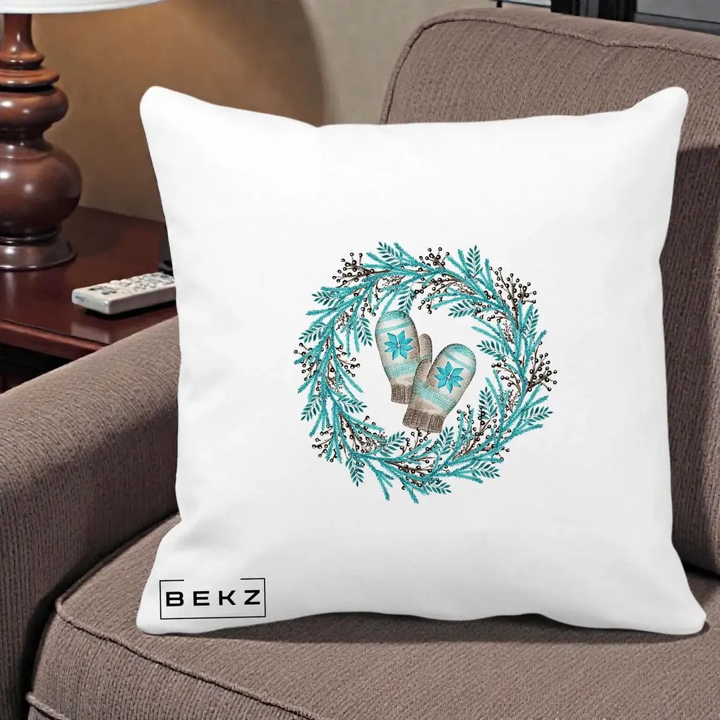 Perna Decorativa Coroana Turcoaz cu Manusi, 40x40 cm, Alba Mata, Husa Detasabila, Perna Inclusa, BEKZ®