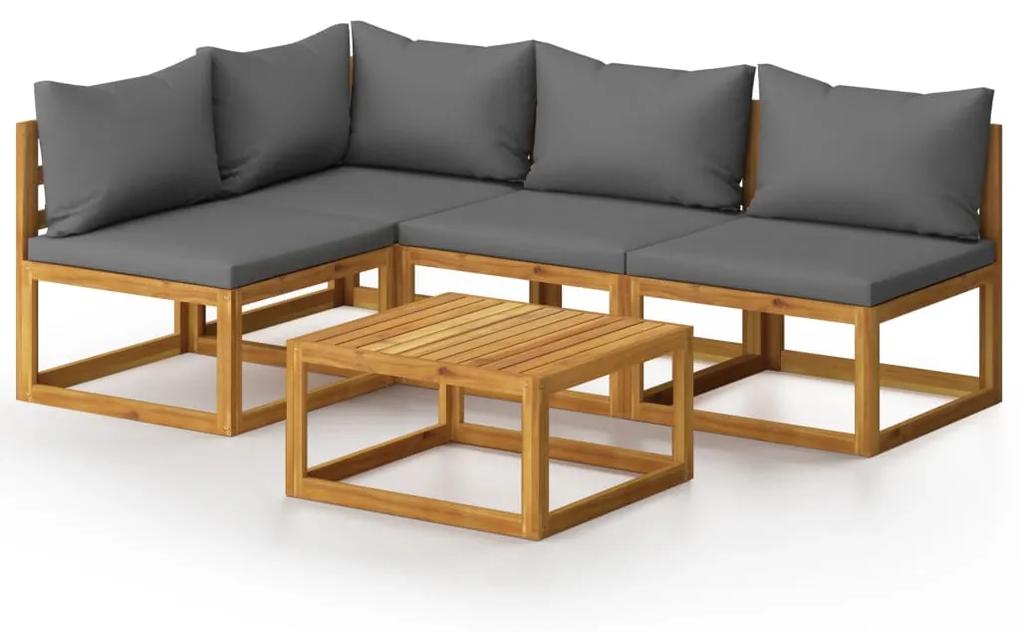 3057626 vidaXL Set mobilier de grădină cu perne, 5 piese, lemn masiv acacia