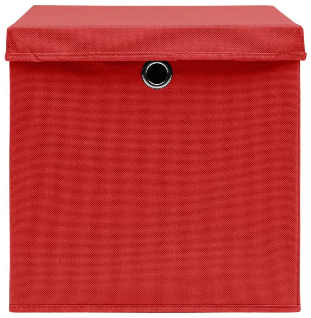 Cutii de depozitare cu capac, 10 buc., rosu, 28x28x28 cm Rosu cu capace, 1, 10, 10