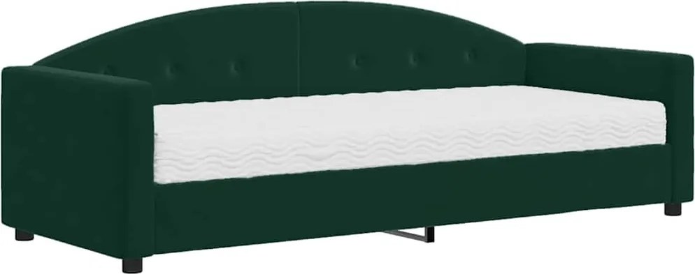 vidaXL Pat de zi cu saltea, verde închis, 90x200 cm, catifea