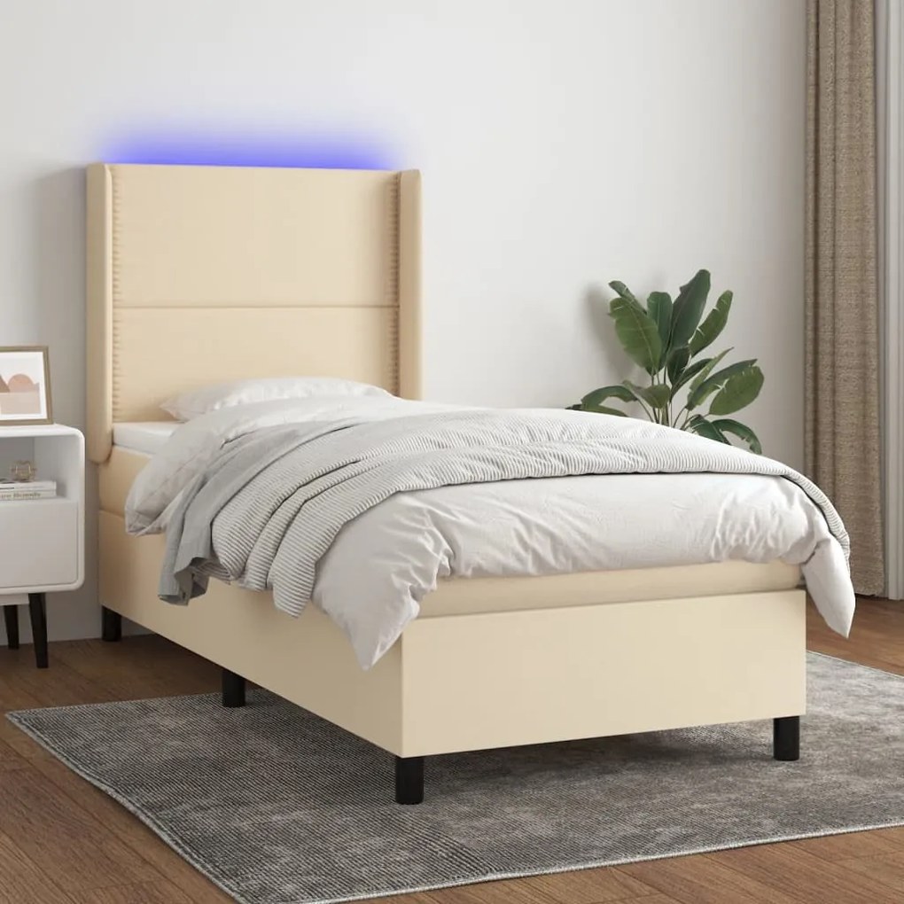 3138194 vidaXL Pat cu arcuri, saltea și LED, crem, 80x200 cm, textil