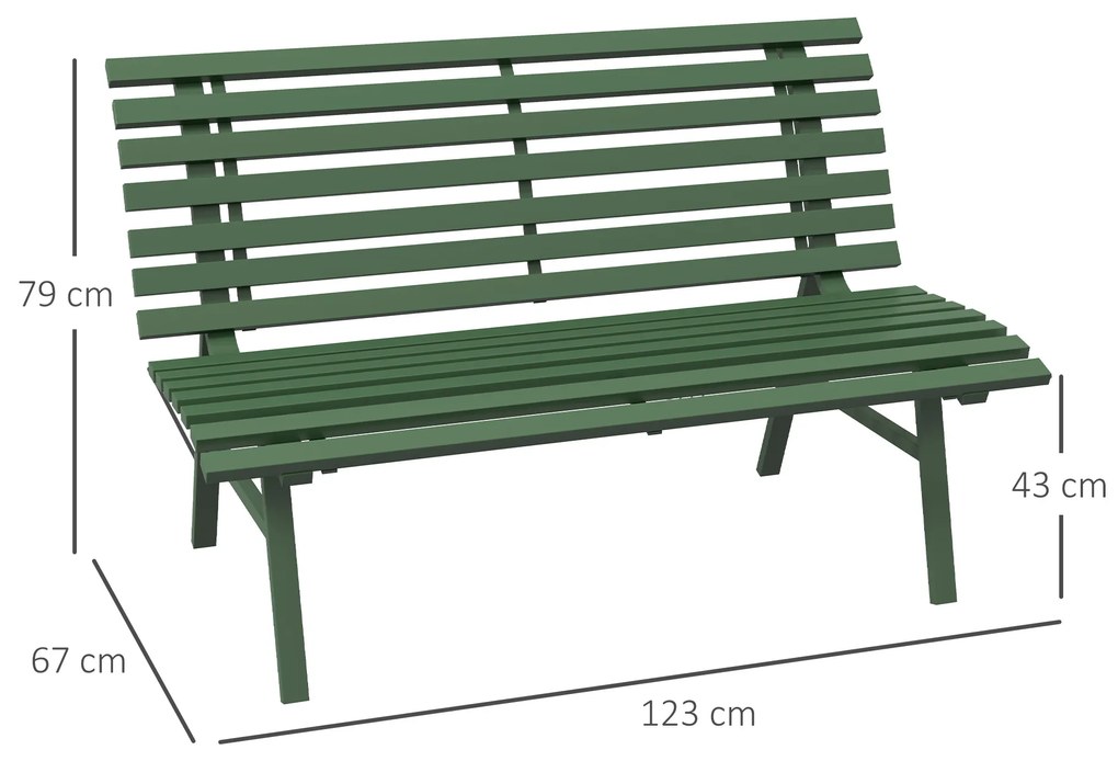 Outsunny Bancă pentru Grădină, Banca de Exterior pentru Terasă cu Șezut și Spătar cu Lamele, 123x67x79 cm, Verde | Aosom Romania