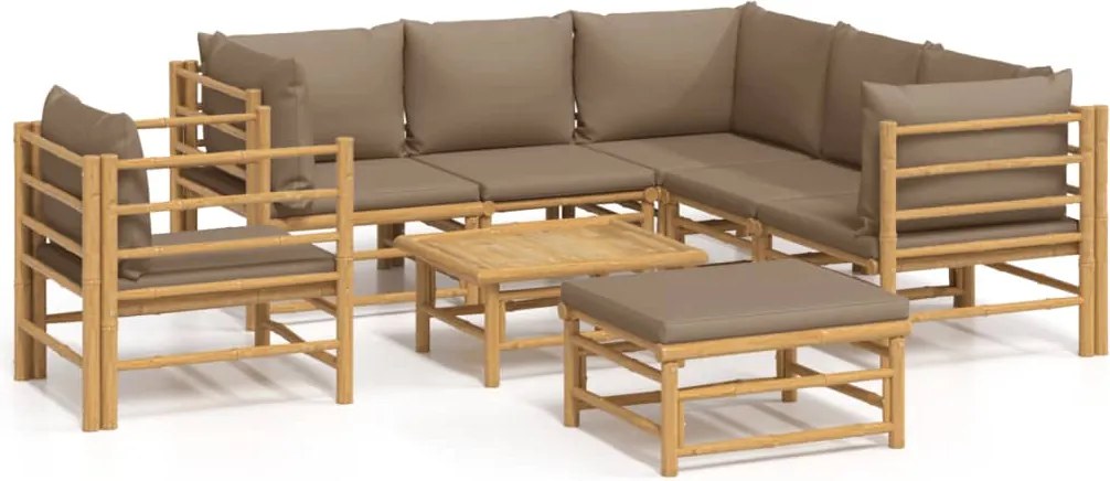vidaXL Set mobilier de grădină cu perne gri taupe, 8 piese, bambus