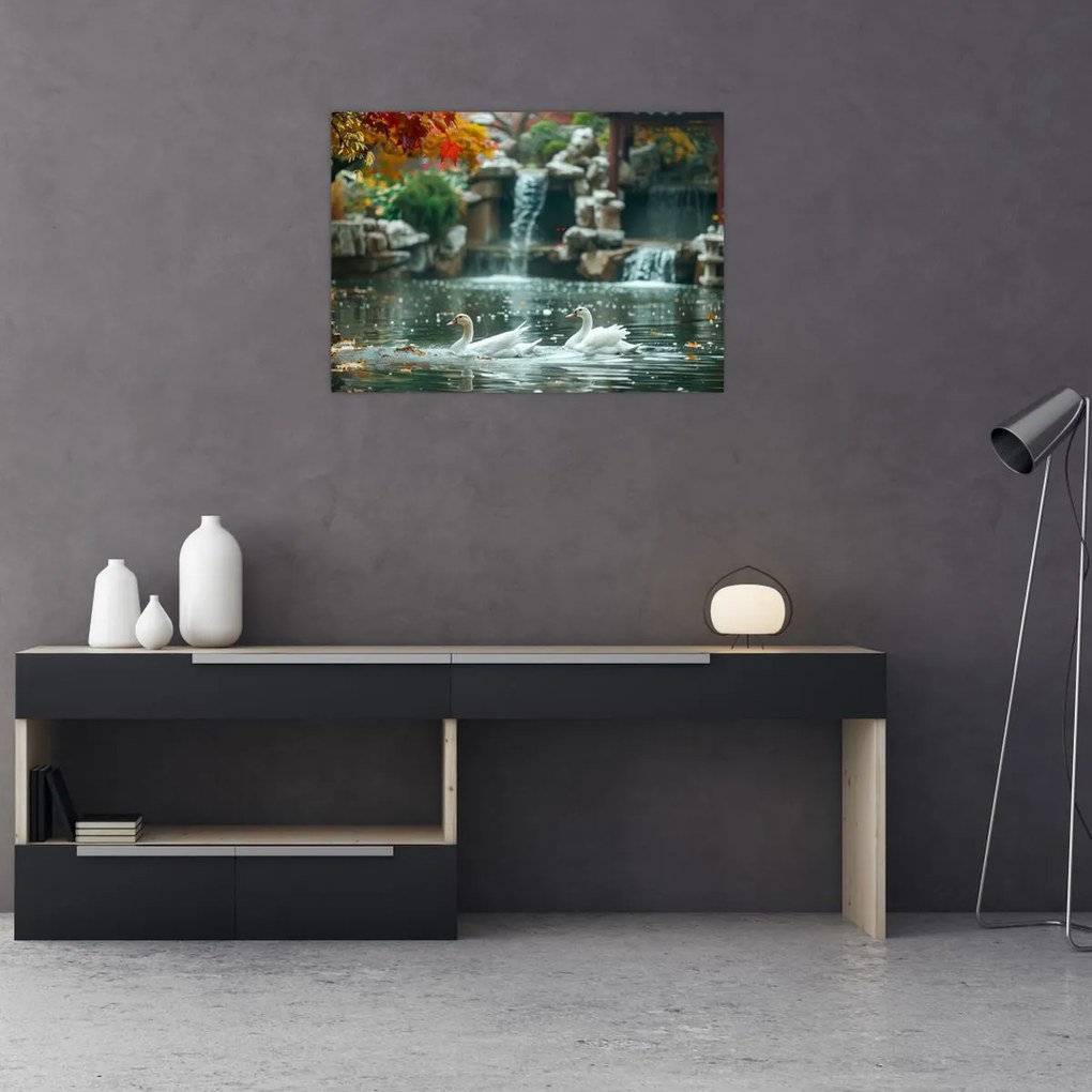 Tablou pe sticlă - iaz asiatic (70x50 cm)