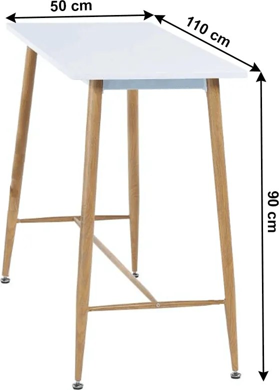 Masă de bar, alb / fag, MDF / metal, 110x50 cm, DORTON