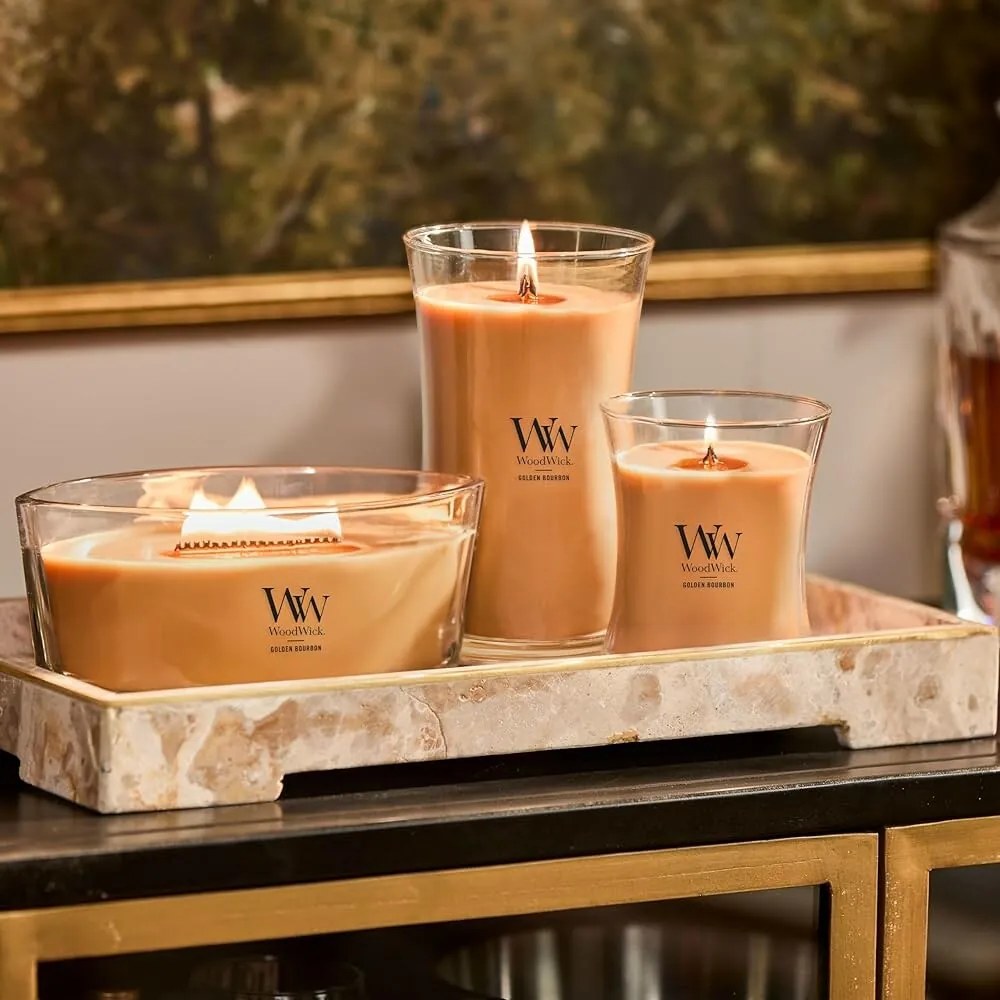 Lumânare parfumată vază mare WoodWick Golden Bourbon, 609 g