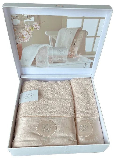 Set prosop și prosop de corp GRANT, 2 buc Alb - broderie bej / Beige embroidery Set (prosop 50x100cm, prosop de corp 75x150cm)