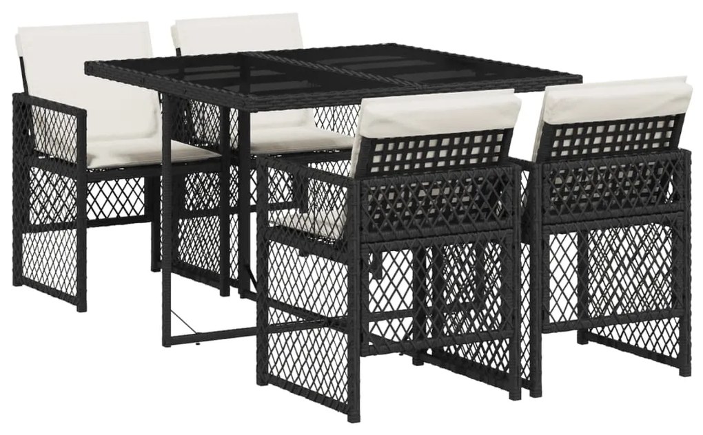 3210714 vidaXL Set mobilier de grădină cu perne, 5 piese, negru, poliratan