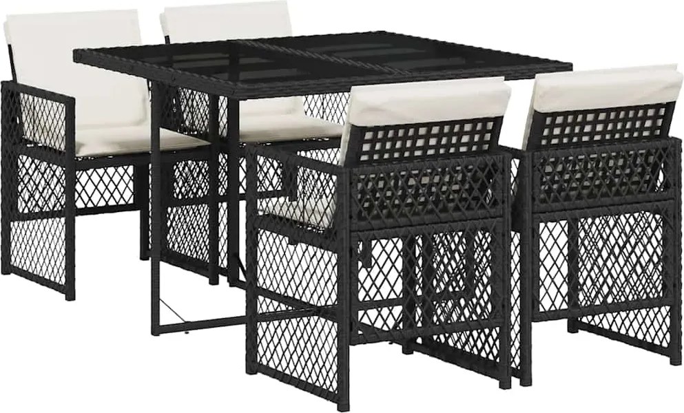 vidaXL Set mobilier de grădină cu perne, 5 piese, negru, poliratan