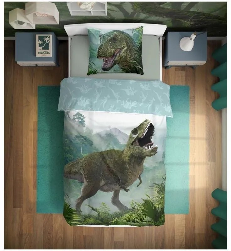 Dinozaur Set de lenjerie T-Rex Forest 140×200cm, 70×90 cm